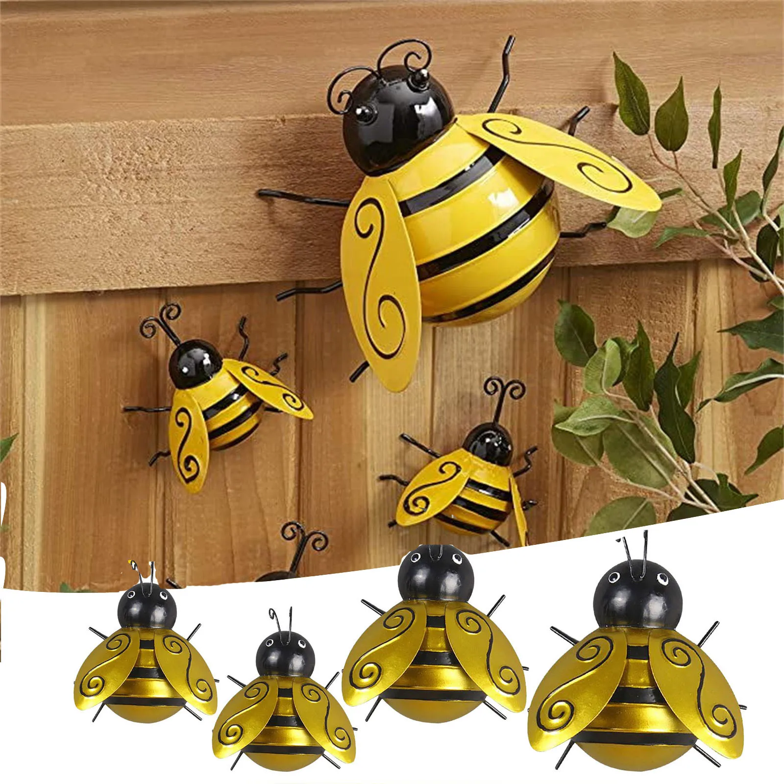 

Happy Bee Day Garden Decoration Insect Statue Countryside Style Metal Bumble Bee Ladybug Outdoor Wall Sculptures Fence Ornament