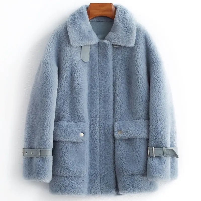 

2023 New Grain Sheep Shearling Coat Women's Short Turn-down Collar Lamb Fur Loose Real Wool Leather Jackets Outwear Q608