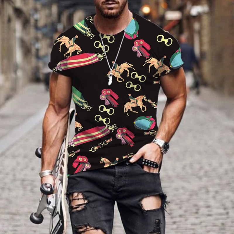 

Summer Unisex T-shirt Short-sleeved Popular Horse and Cosmetic Bag Tops Hip-hop Fashion Sports Plus Size Men/women Clothes
