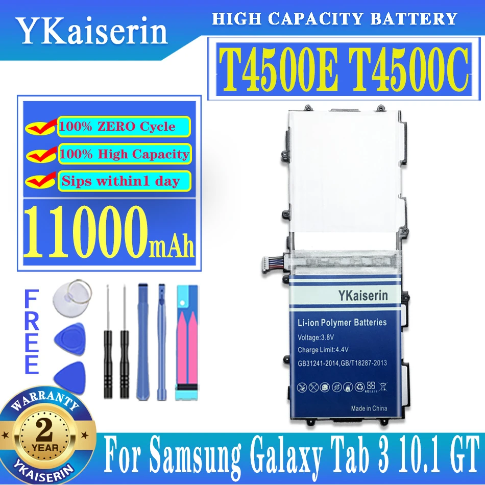 

YKaiserin T4500E T4500C For Samsung Galaxy Tab 3 Tab3 10.1 Tablet Battery GT-P5210 GT-P5200 P5200 P5220 P5213 11000mAh + Tools