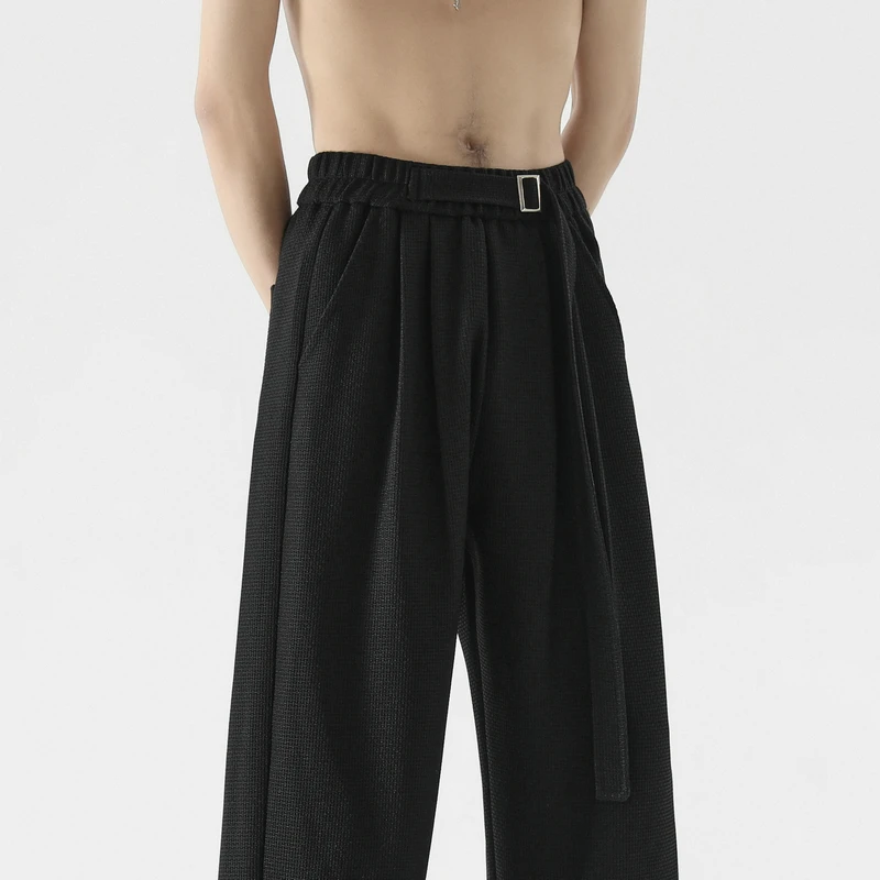 

Black Beige Suit Pants Men Fashion Society Mens Dress Pants Korean Loose Casual Belt Straight Pants Mens Office Formal Trousers