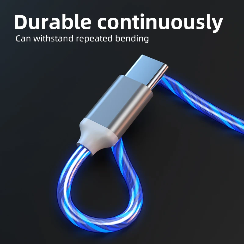 LED Light Charger USB Cable for Xiaomi Redmi Note10 Huawei P40 Pro OPPO Phone Accessories Type C Cable Fast Charging USB C Cable