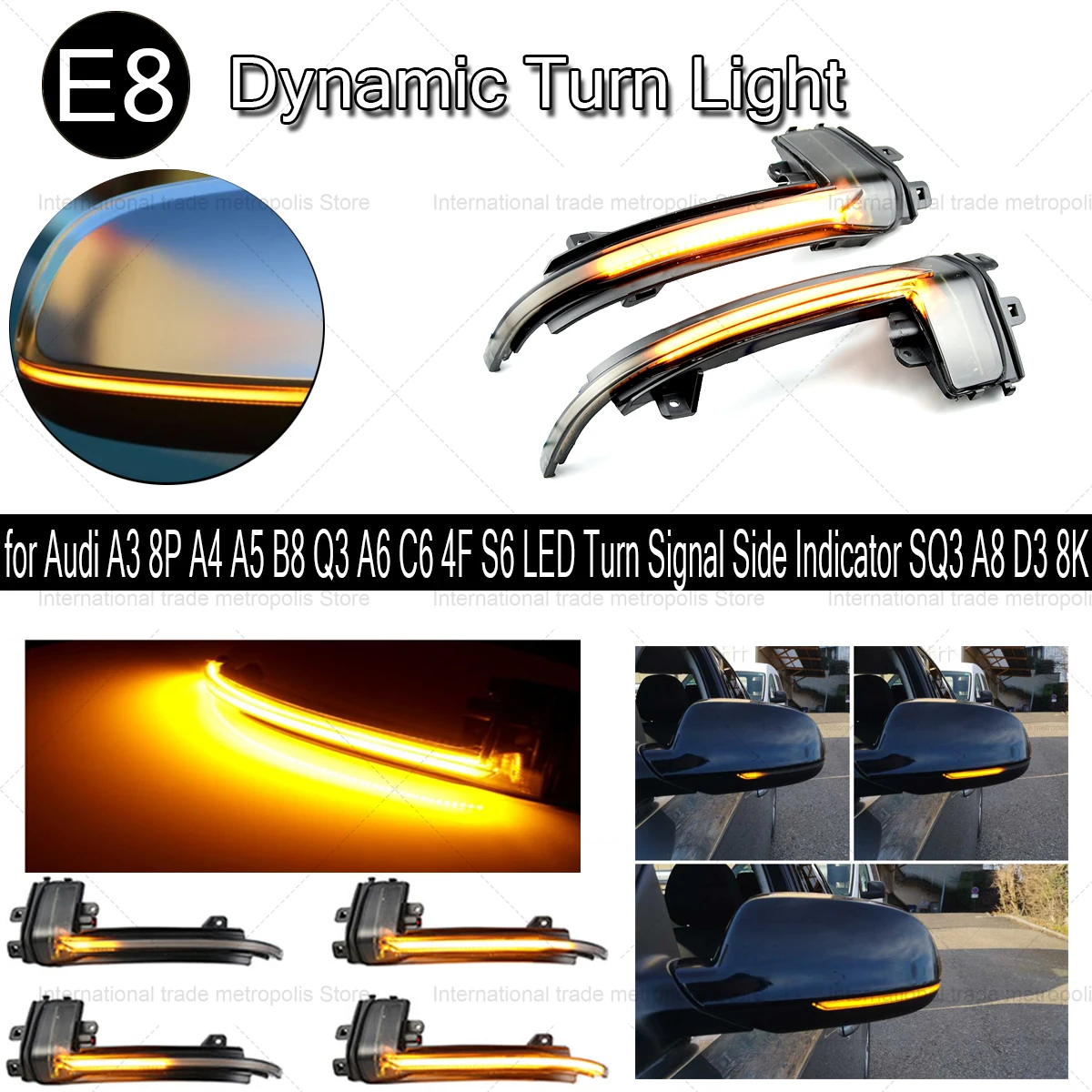 

Светодиодный динамический поворотник для Audi A4 A5 B8 B8.5 A3 8P Q3 A6 C6 S6 SQ3 A8 D3 8K