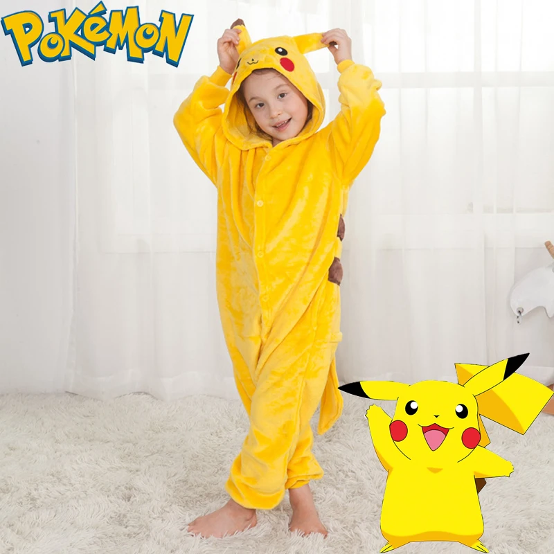 

Pokemon Flannel Animal Pikachu Long-sleeved One-piece Pajamas Cartoon Homewear Autumn Winter Soft Warm Plush Children's Gift