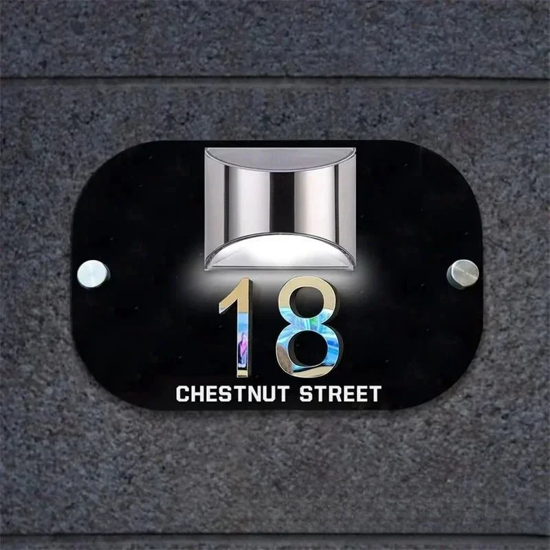 

Custom Solar House Address Sign LED Lighting 3D Doorplate Modern House Numbers Door Number Plaque Street Name Waterproof Plate