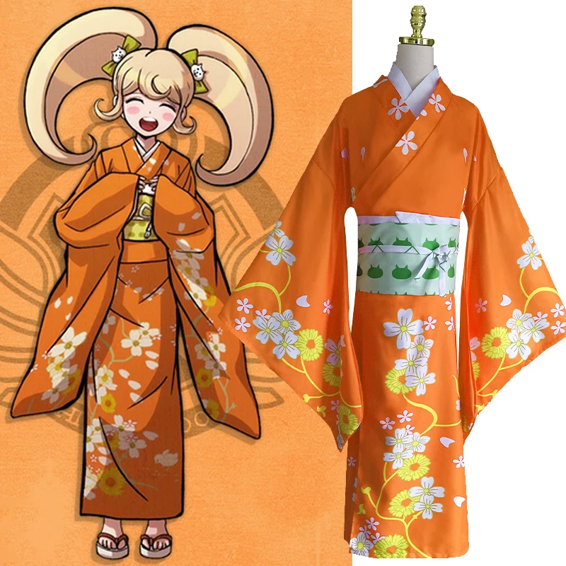 

Anime Super Danganronpa 2 Hiyoko Saionji Hiyoko Kimono Cosplay Costume Adult Women Orange Dress Kimono in stock Dress Kostuums
