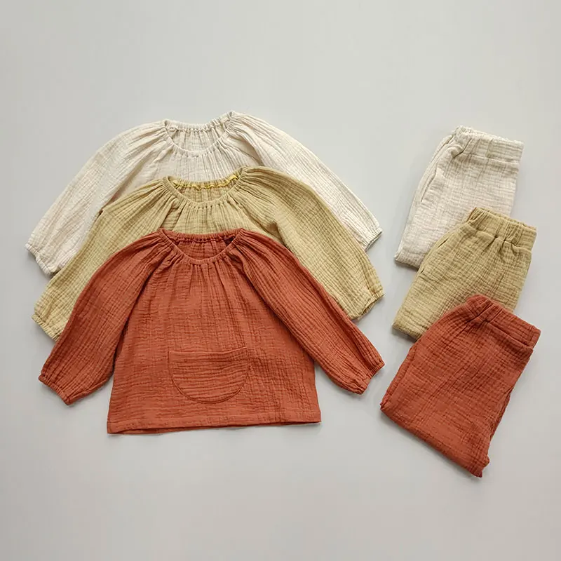 

2 шт., детский хлопковый комплект одежды для мальчиков и девочек, с длинным рукавом