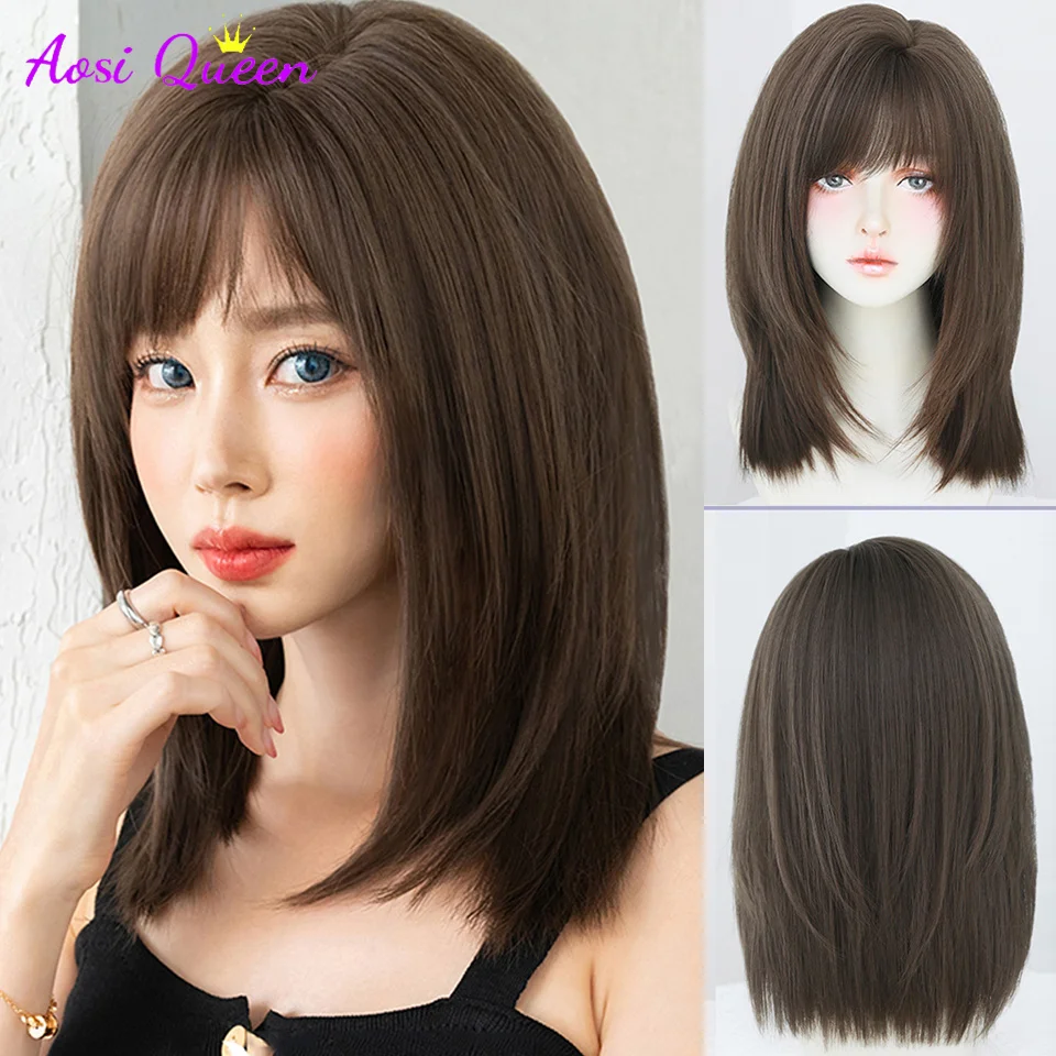 

AOSI Long Natural Wave Wig for Women Ombre Black Brown Golden Blonde Synthetic Wigs with Bangs Cosplay Heat Resistant Hair
