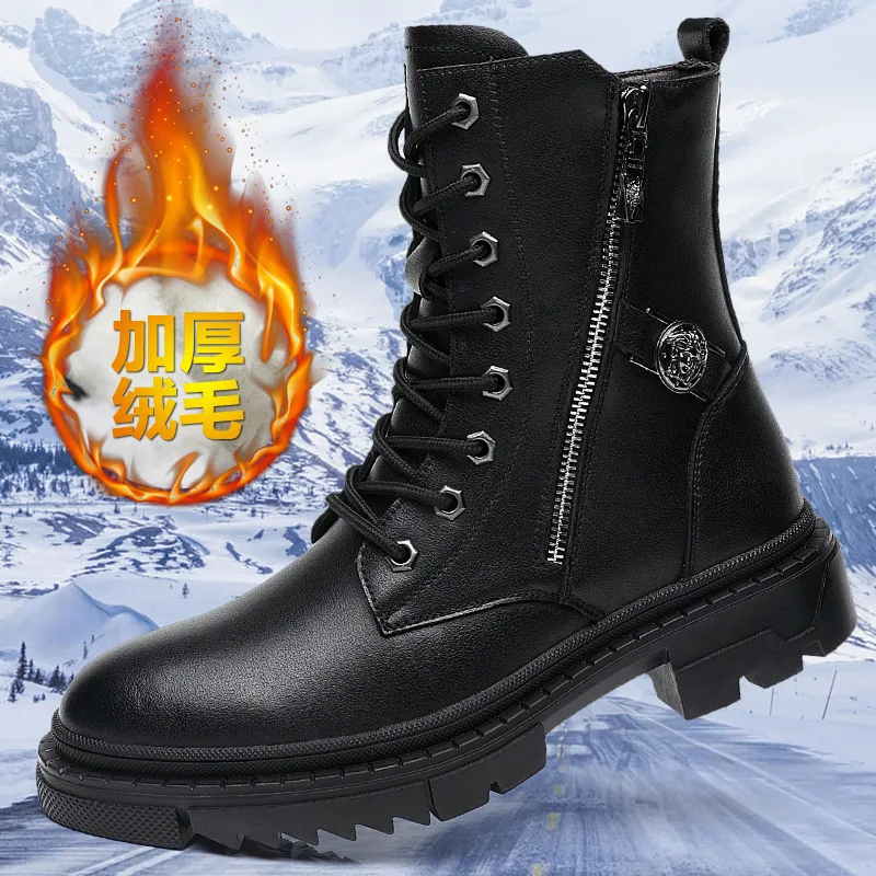 

Leather martin boots men's high-top English wind ins mid-top tide shoes tooling summer black locomotive autumn and winter