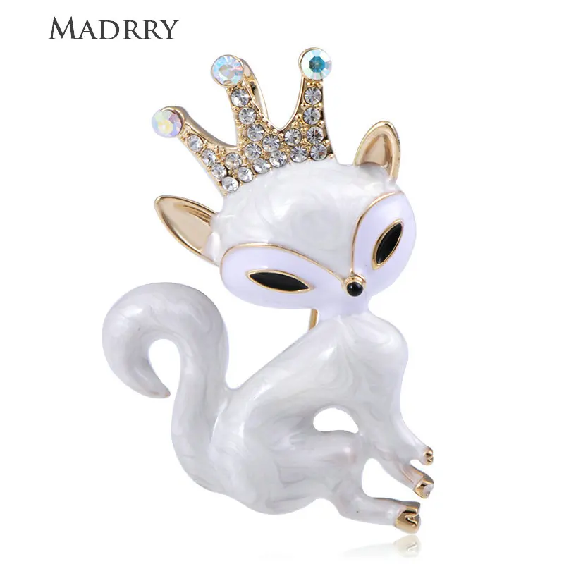

Madrry Vivid Crown Fox Shape Brooch Shiny Crystal Enamel Animal Jewelry Women Kids Suit Coat Collar Pins Daily Accessories Gift