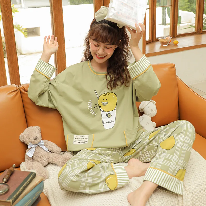 Pajama women's spring and autumn long-sleeved cotton suit 2023 new student ins loose home clothes in autumn and winter.