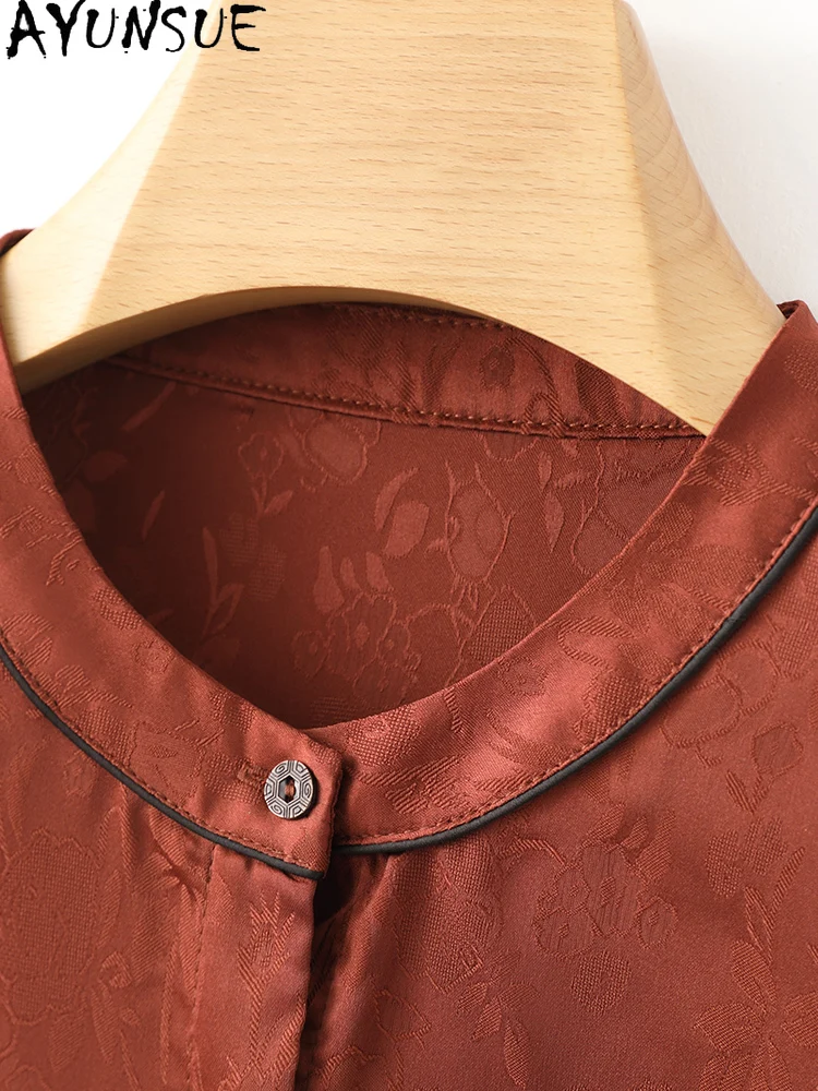 Женская жаккардовая рубашка AYUNSUE летняя блузка из натурального шелка тутового