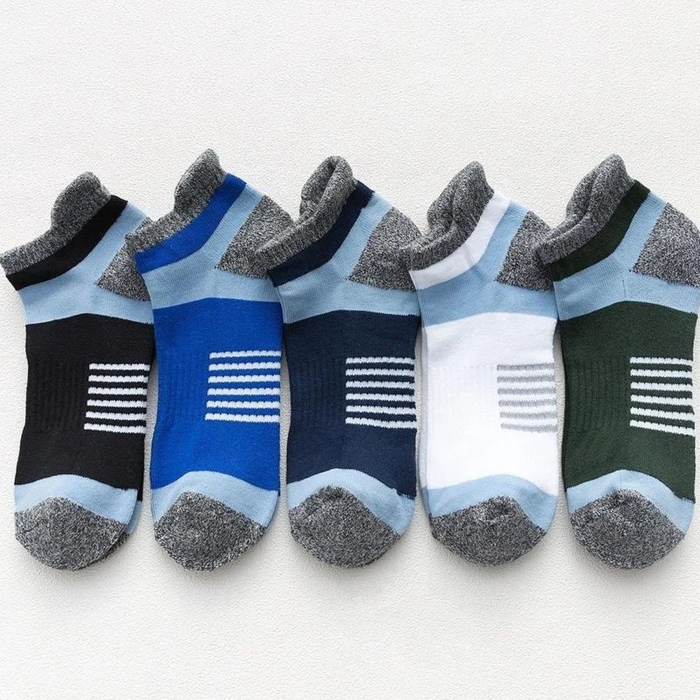 5 Pairs Spring and Summer New Terry Heel Guard Men Sports Boat Socks Professional Running Women Athletic Socks Dropshipping
