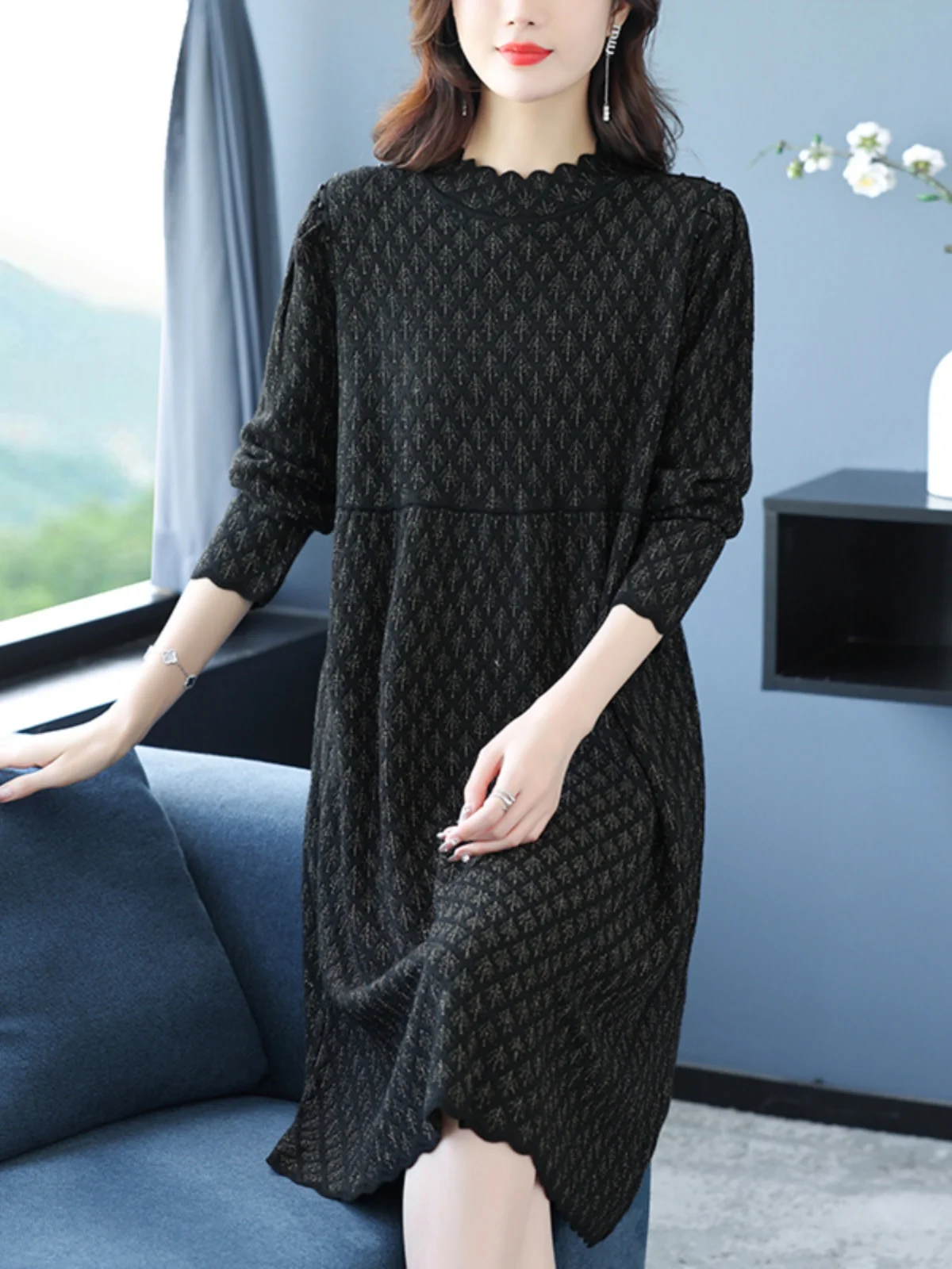 Женское платье среднего возраста Осенне-зимний шерстяной свитер Трикотажное