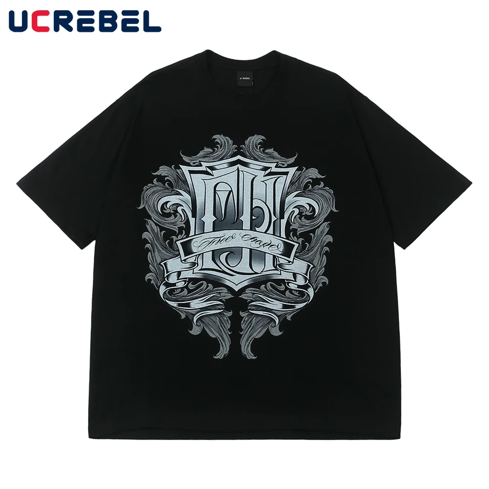 

Футболка мужская с коротким рукавом, свободная уличная одежда с принтом, повседневная хлопковая рубашка в стиле хип-хоп, с вырезом лодочкой ...