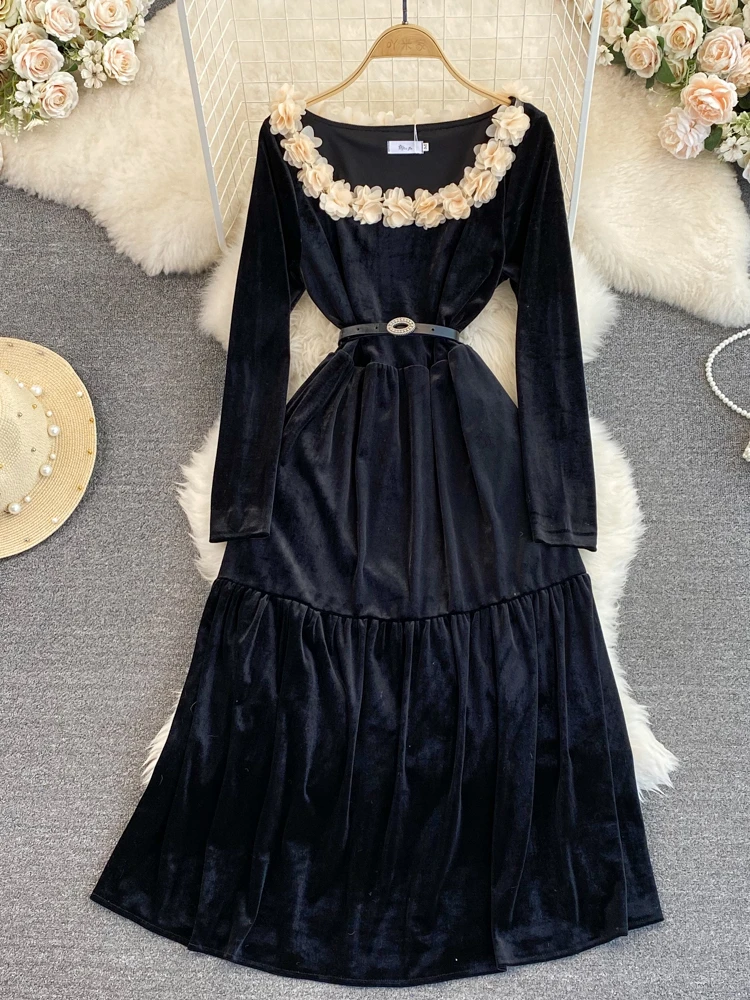 

Женское шифоновое платье Aibeautyer, винтажное однотонное облегающее платье-трапеция до середины икры, с квадратным вырезом, на весну-осень