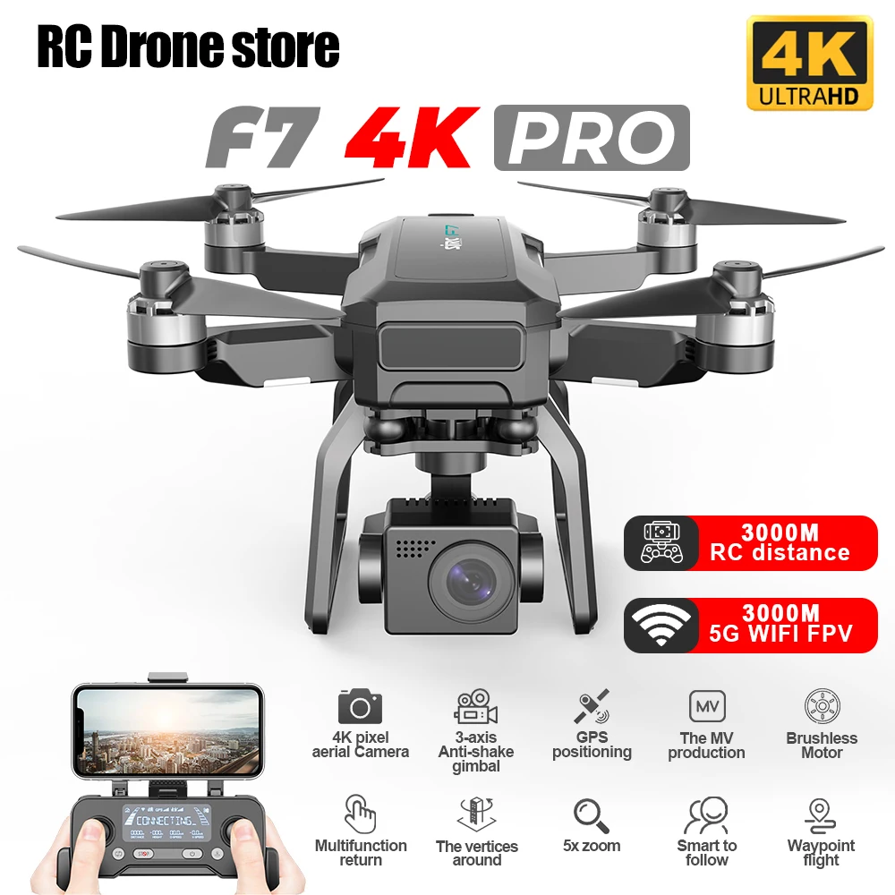 

Дрон SJRC F7 4K PRO, GPS, Wi-Fi, 3-осевой карданный подвес, HD-камера, FPV, профессиональный складной бесщеточный Радиоуправляемый квадрокоптер