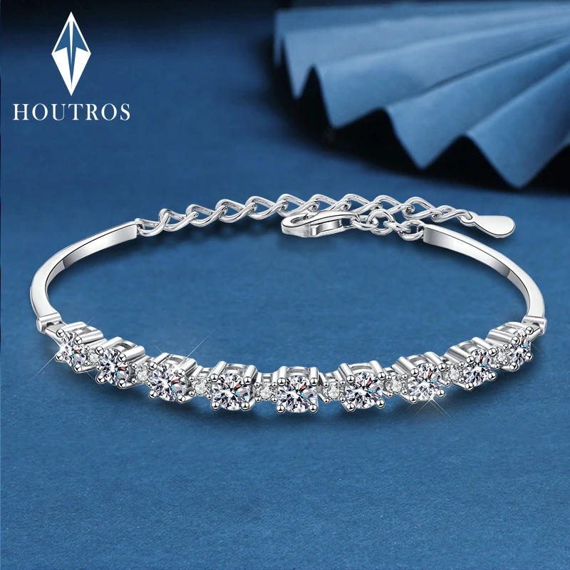 

Houtros 3mm Full Moissanite Bracelet For Women 925 Sterling Silver Lab Diamond Bangles Hand Chain Party Fine Jewelry GRA