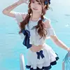 Japan Anime Girl Kawaii Cosplay Costume School Student Sukumizu Bow Open Collar Bandage Bodysuits Female Swimsuit Top Skirt Set 1