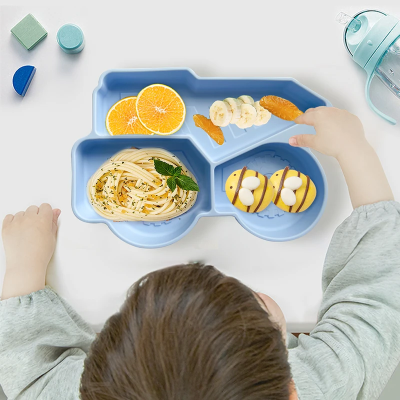 Baby Silicone Suction Plate Toddler Self Feeding Training Divided Plate and Bowl Car Shape Children Dishes Baby Tableware enlarge