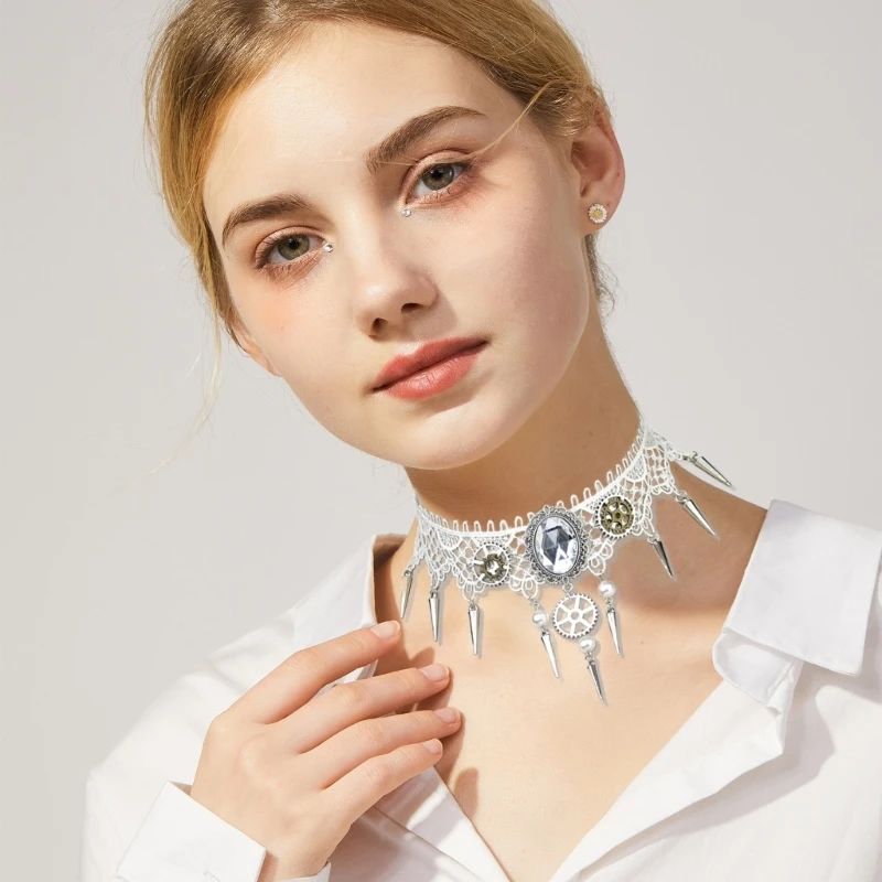 

Victorian Lace Collar Necklace with Rivets Birthday Wedding Decorative