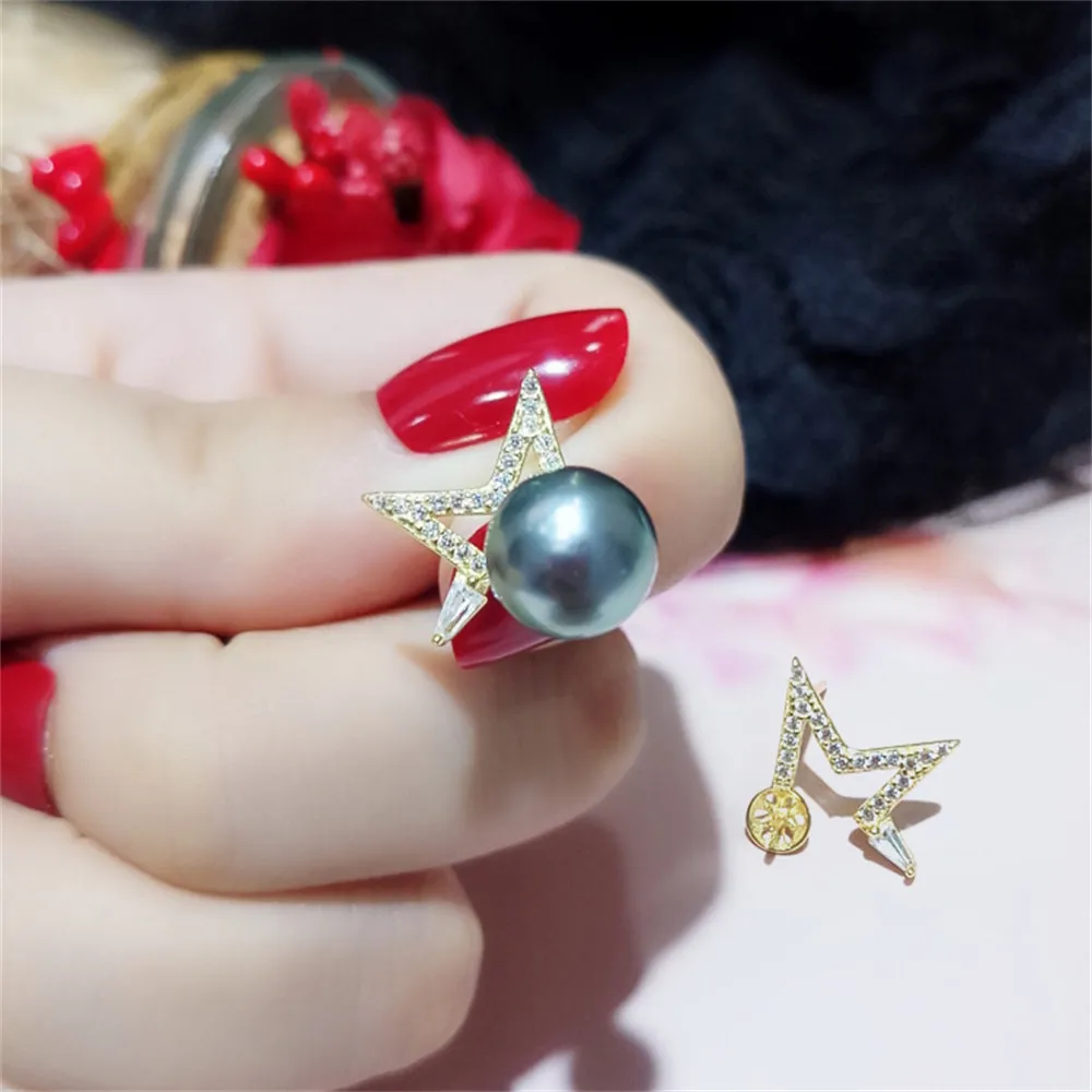 

DIY Pearl Jade Accessories S925 Silver Star Ear Thread Ear Studs Empty Fit 6-9mm Beads