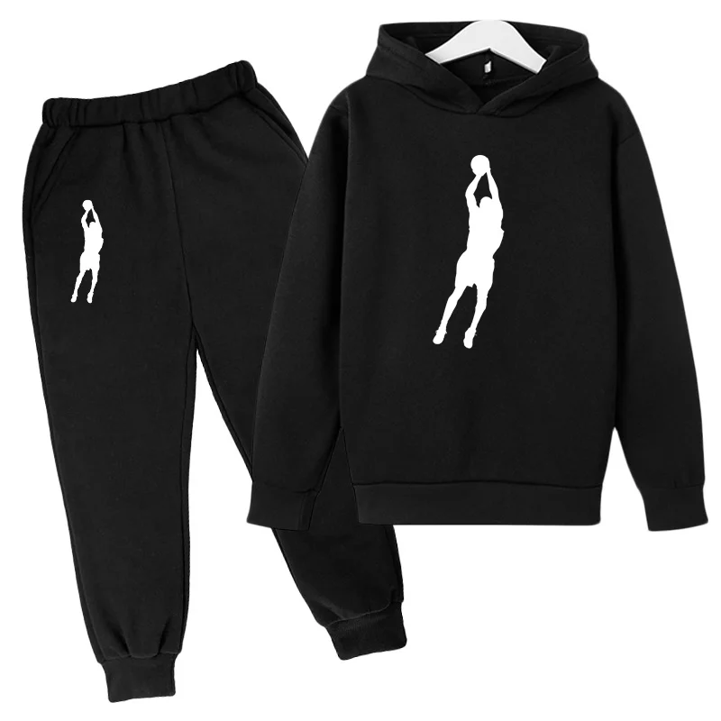 2023 Children's Two-piece Basketball Hoodie Boy Girl Hoodie + Long Pants Sweatshirt Boy Baby Child Coat Outdoor Sports Clothing