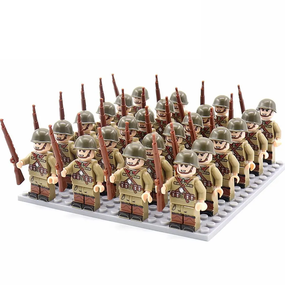 Набор игрушек WW2 Military Playset Building Blocks Soldier Array Soviet US UK China Figures Base Plate And Accessories - 24 штуки.
