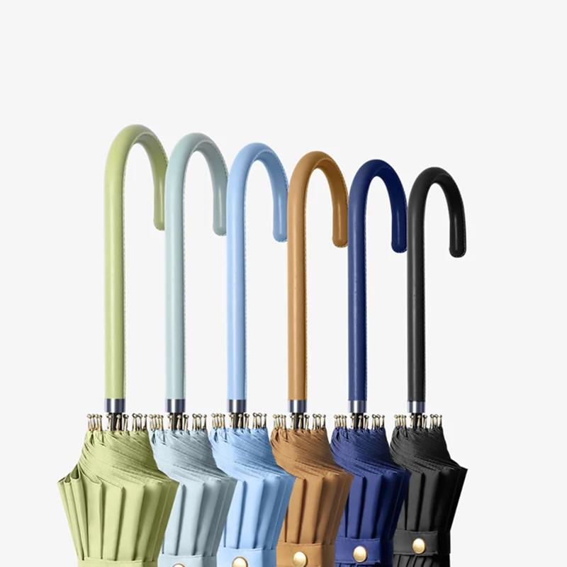 Длинный зонт от дождя Женский легкий с кожаной ручкой 16K ветрозащитный яркие