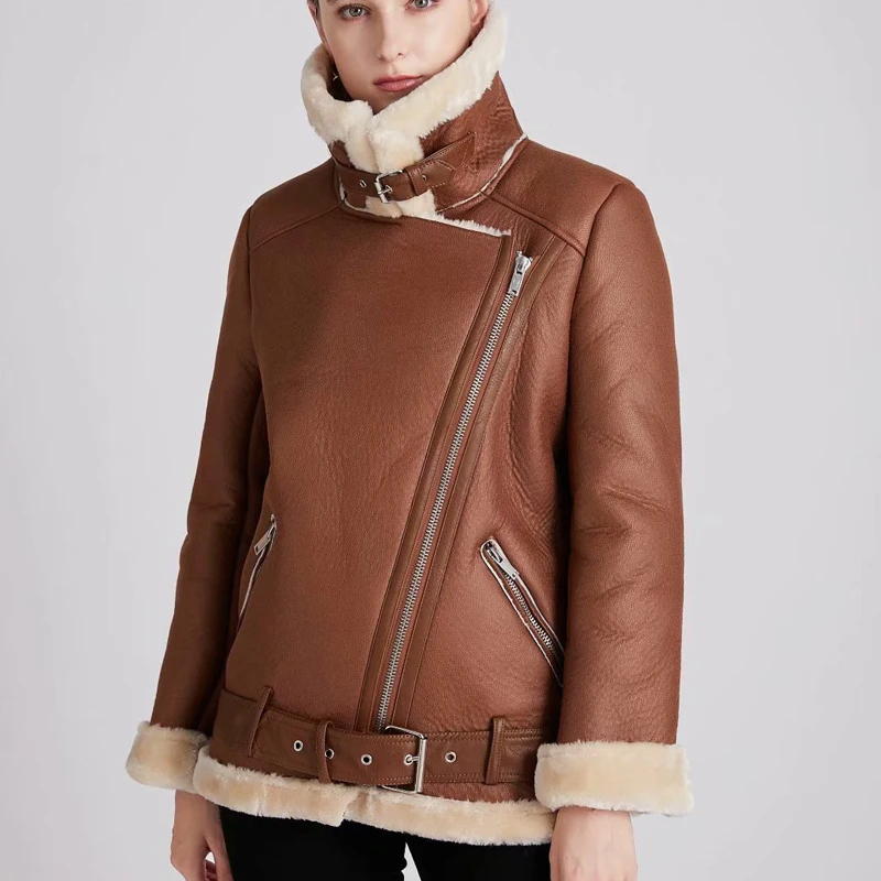 2023 Autumn Winter Warm Thick Leather Jackets Women Casual Oversized Biker Coats With Belt Female Streetwear Outwear S-XL