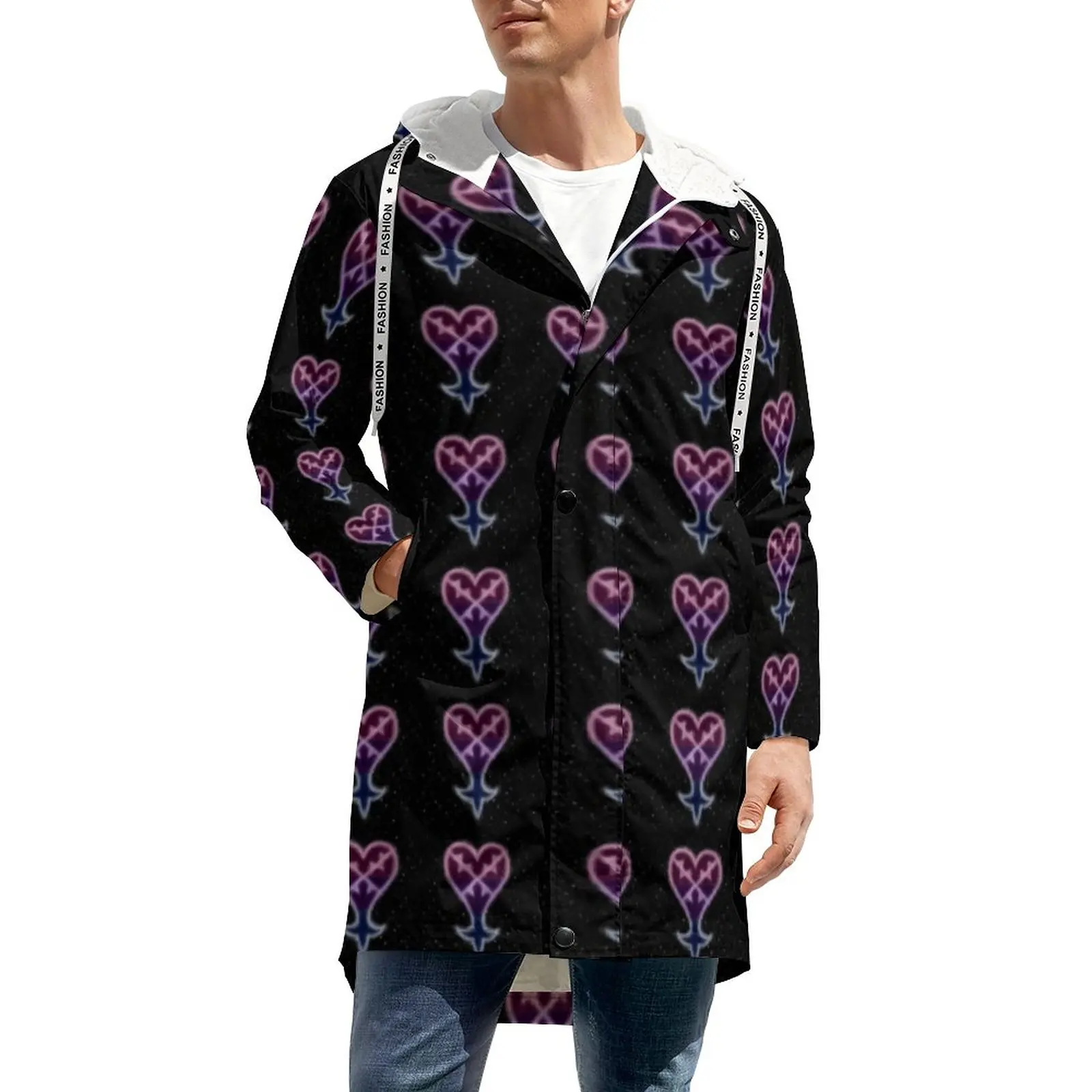 

Тренчкот Kingdom Hearts, современные повседневные зимние куртки с символами космоса, без сердец, плотные ветровки, водонепроницаемая одежда с гра...