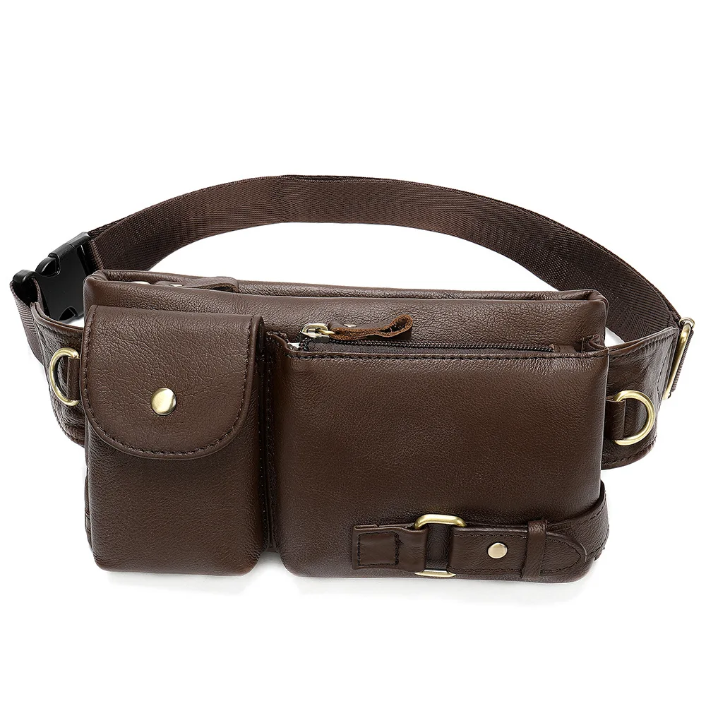 NolvoWorld Brand Casual Functional Money Phone Belt Bag Men Chest Pouch Waist Bags Unisex Pack Sling Bag Genuine Leather Hip Bag
