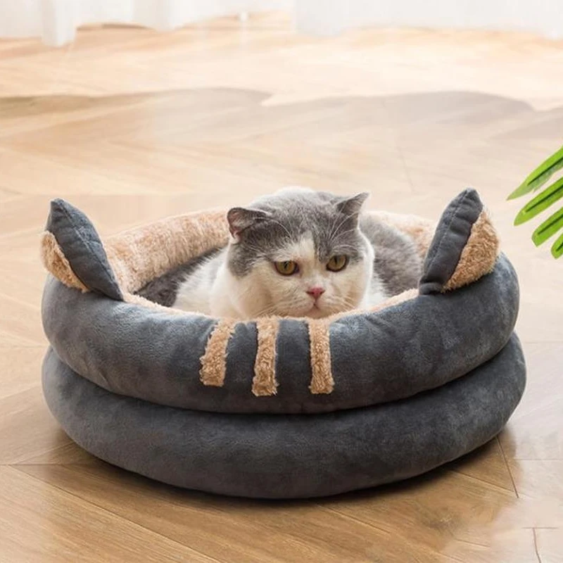 

Pet House Comfortable Small Villa Cat Litter Warm Yurt Closed Kitten Bed Washable Small Kennel with Plush Ball for Pet Supplies