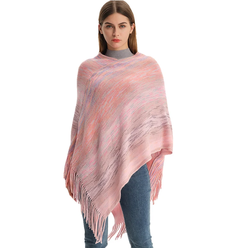 

Scarf Ladies Wraps Woman Scarves Fashion Knitting Ponchos V Neck Clothes Bufanda Mujer Women Coat Capes Gradient Shawls Sweater