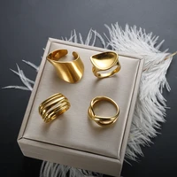 zmfashion stainless steel gold plated ring for women men punk geometric casting distorted finger rings vintage party jewelry