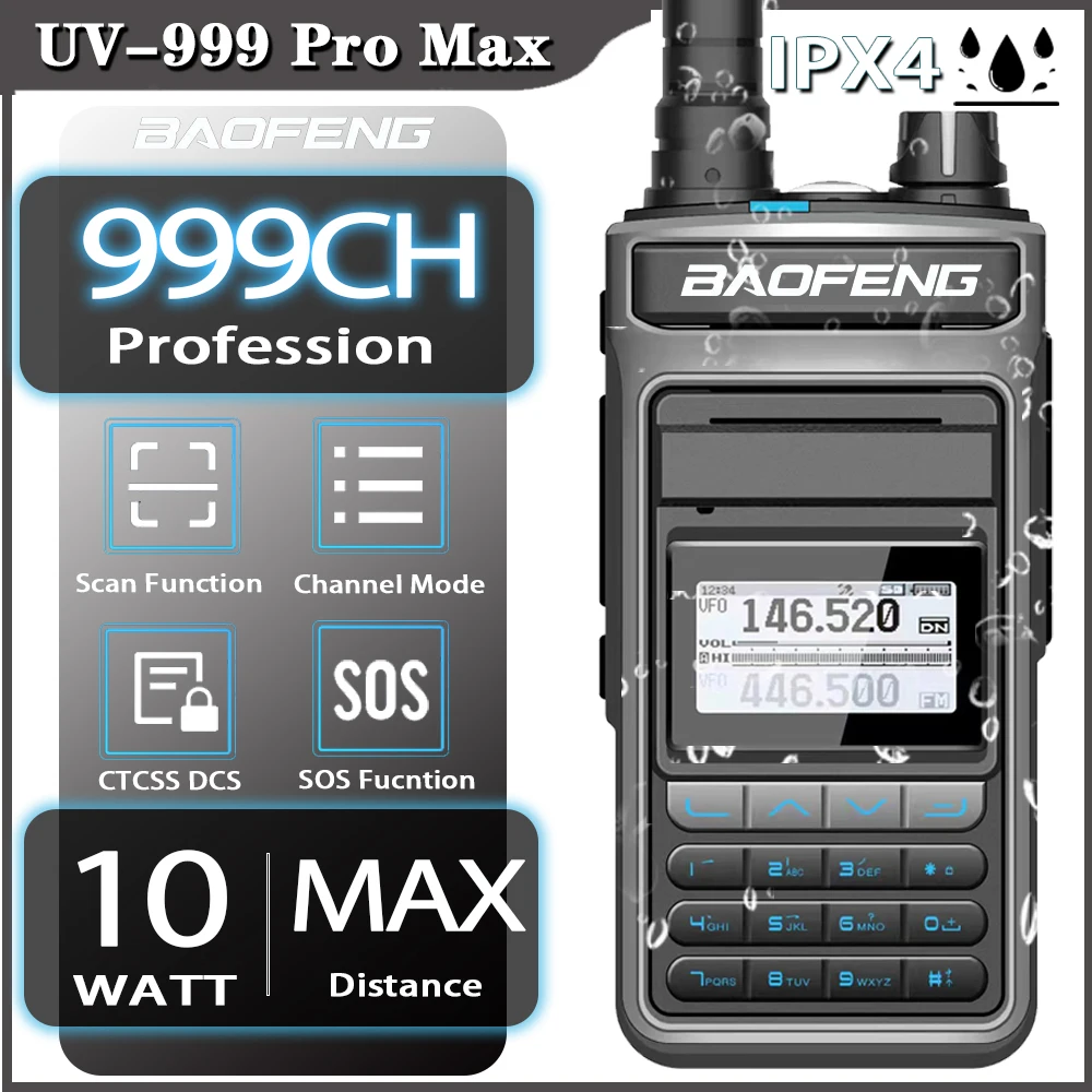 2022 Baofeng UV-999 ProMax 10W Long Range Walkie Talkie Dual Band Portable CB Ham Radios FM Transceiver Two Way Radio UV5R UV13