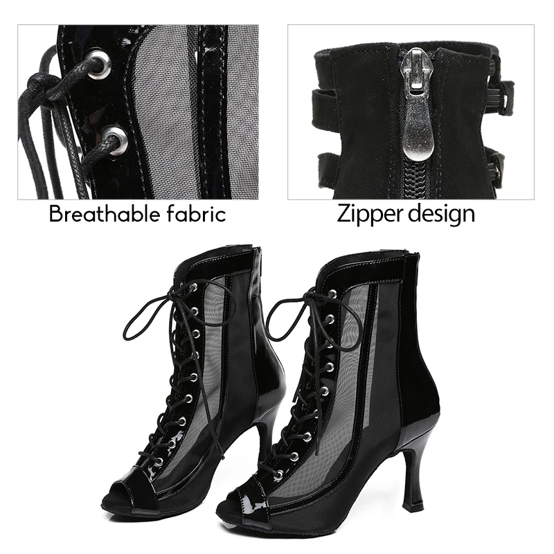 DKZSYIM Woman Jazz Dance Shoes Girls Ballroom Black High Top Dance Shoes Ladies Custom Heels Latin Salsa Tango Dancing Shoes