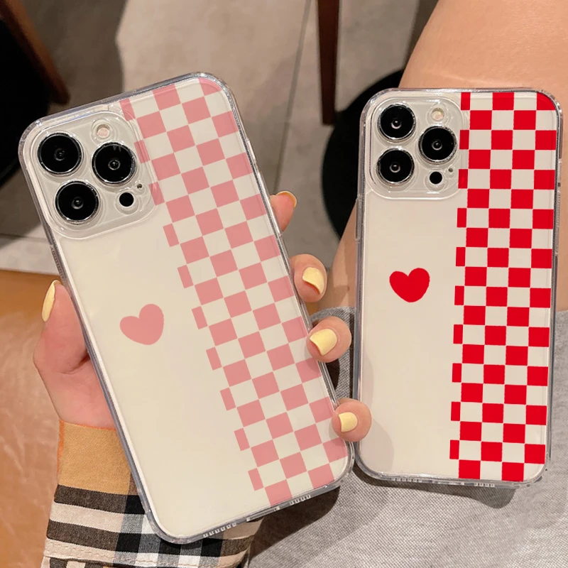 

Chessboard Heart For iPhone 12 Case Mini 11 13 Pro Max X XR XS Max SE 2020 8 7 6 6S Plus Protective Soft Silicone Girly Cover