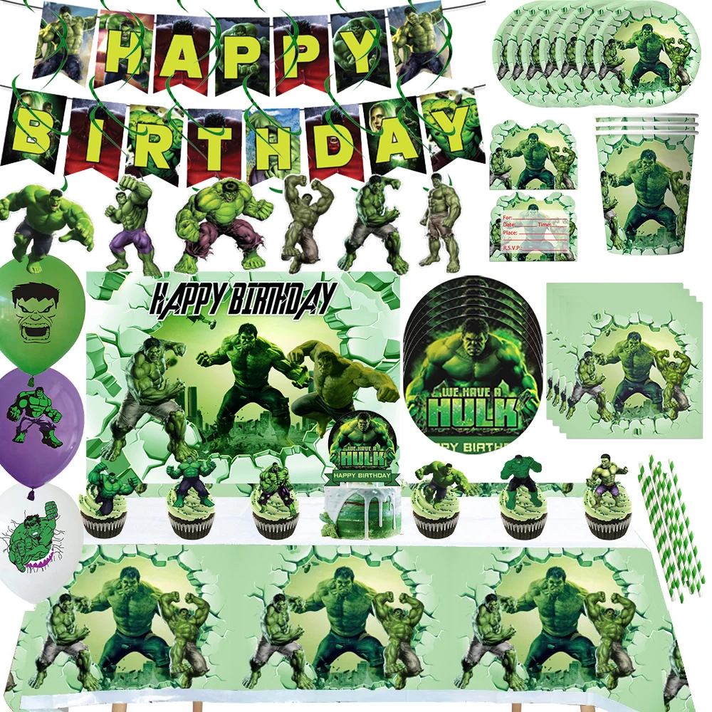 

Superhero Avengers Hulk Birthday Party Decorations Include Paper Cup Plate Napkin Balloon Banner Tablecloth for Kid Baby Shower