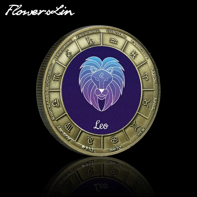 

[FlowersLin] судьба астроляб Лев памятная монета античная латунь двенадцать созвездий вызов монета коллекционный сувенир