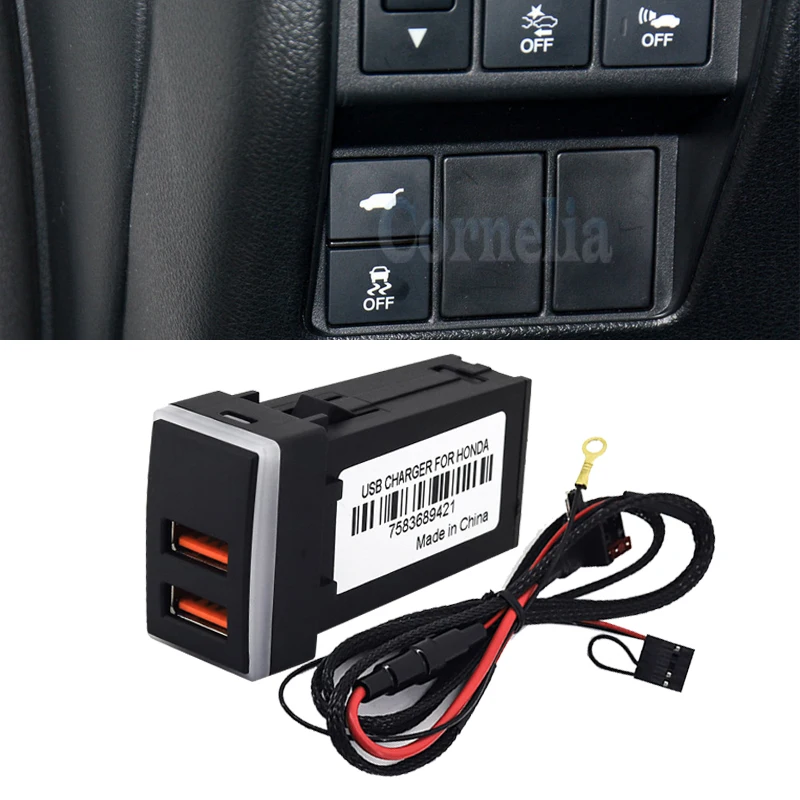 

Blue Light Car Charger QC3.0 Dual USB Interface Socket with Voltage Display for Honda Accord AVANCIER CRV Civic URV CITY