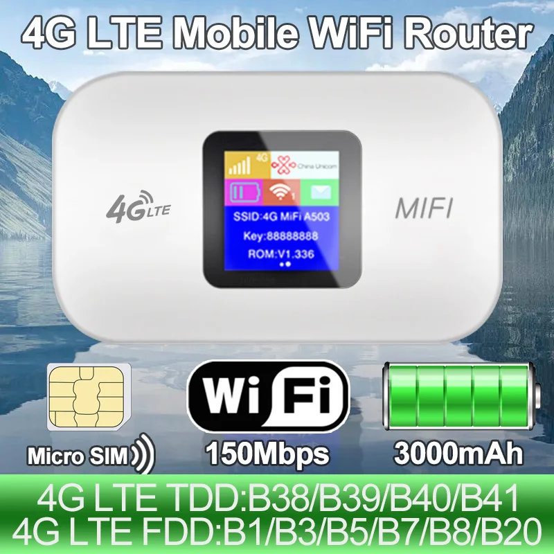 

Portable Mini Wireless Wifi 4G LTE Router Modem 150mbps Outdoor Hotspot Pocket Mifi Sim Card Slot Repeater WPS Connect 3000mah