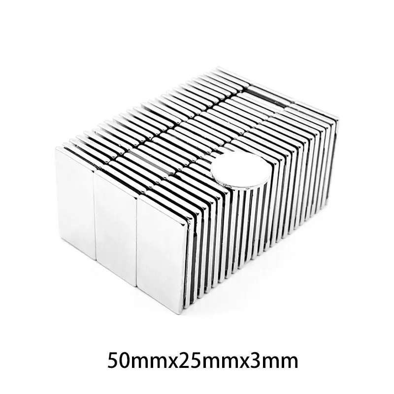 Неодимовый магнит N35 NdFeB супермощный постоянный 1 ~ 15 шт. 50x25x3 мм