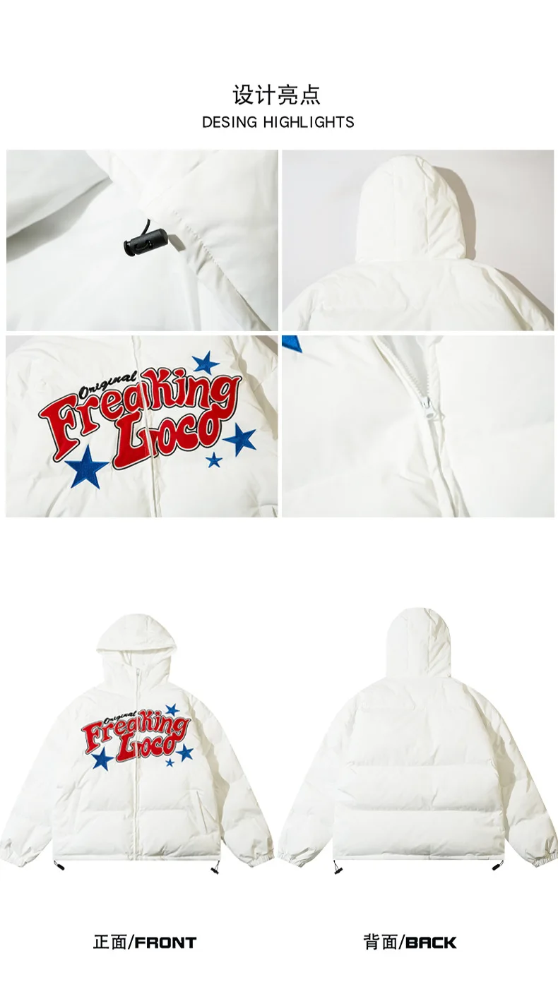 2022 Winter New American hiptop retro fashion vintage vintage hooded cotton padded jacket for men