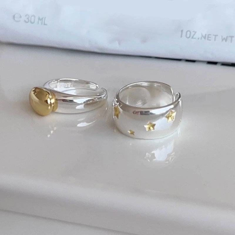 2 шт. регулируемые кольца для пар элегантный набор колец со звездами и бобами