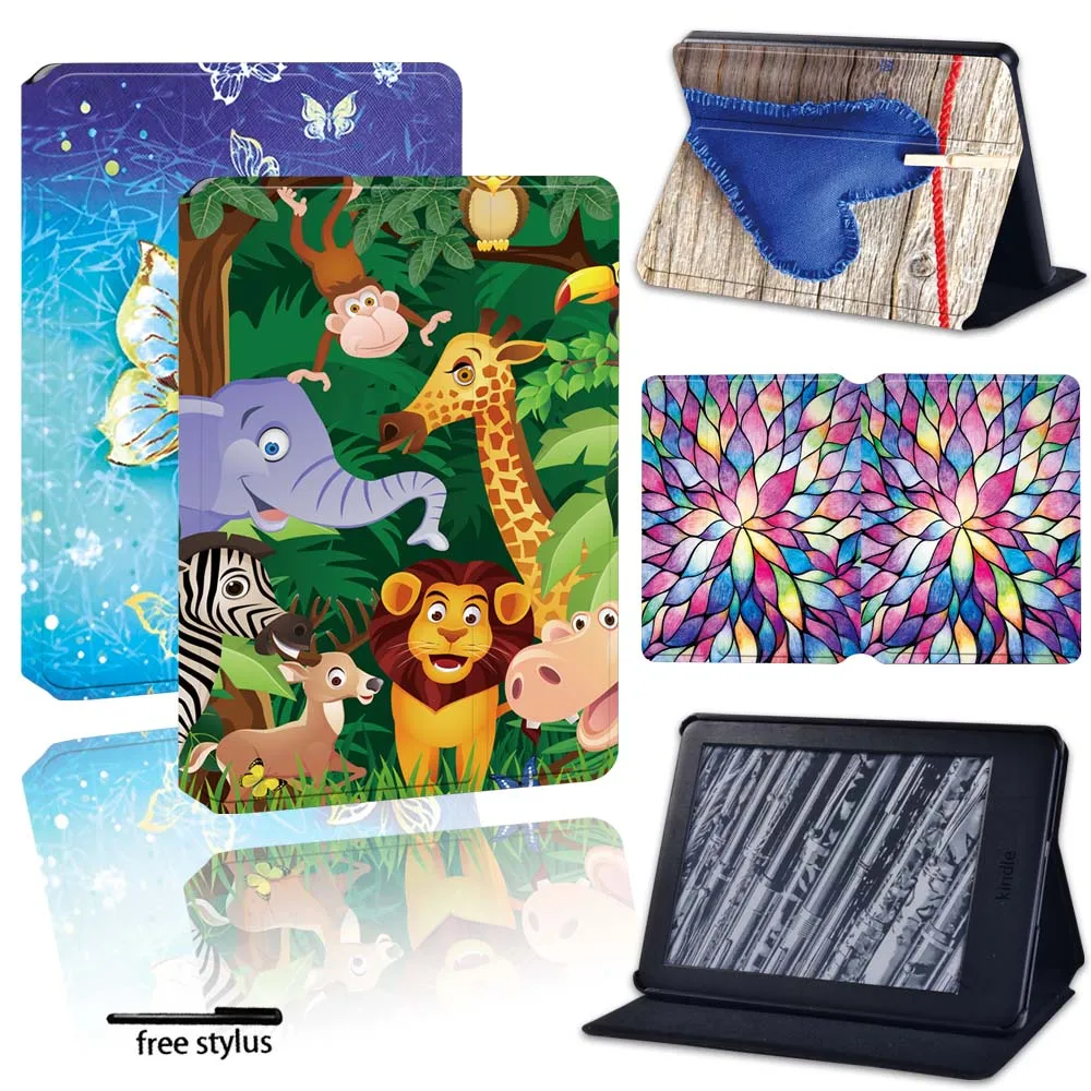 

for Amazon Kindle 8th 10th Paperwhite 1/2/3/4 Tablet Cover Print PU Leather Stand Foldable Anti-Dust Protective Case