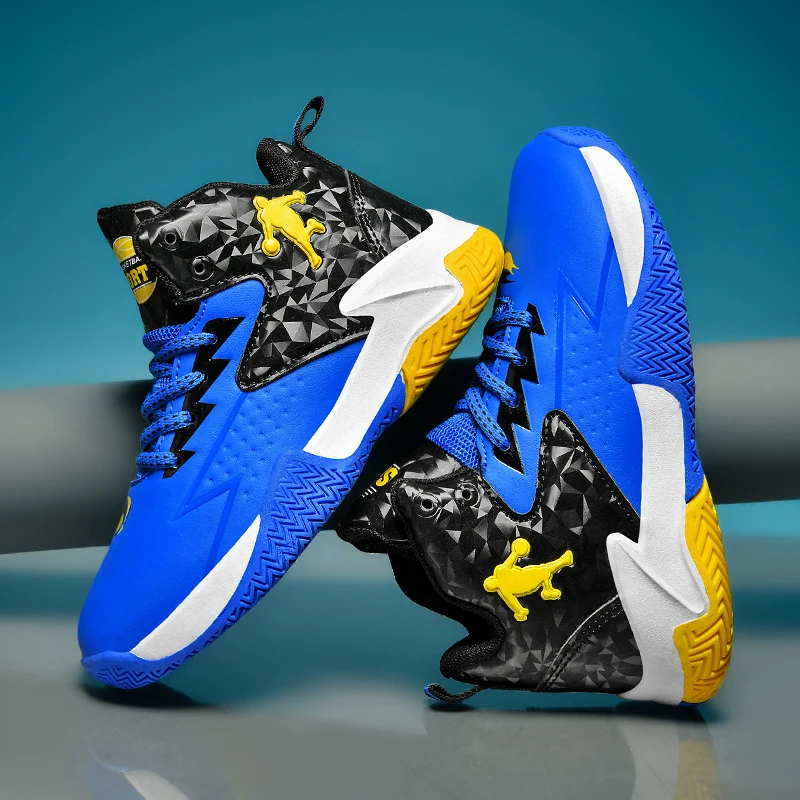 High Top Kids Basketball Shoes Boys Sneakers Non-slip Child Athletic Trainer Basket Shoes Outdoor Leather Children Sport Shoes