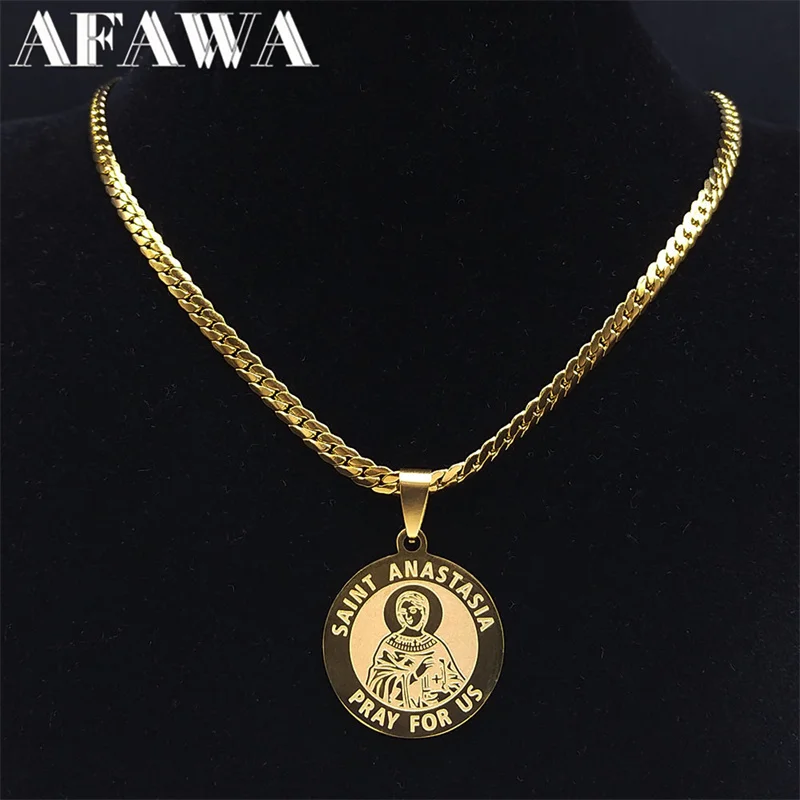 

Saint Anastasia Pray for Us Choker Necklace Silver Color Stainless Steel Archangel Necklaces Jewelry cadenas mujer N2322S02