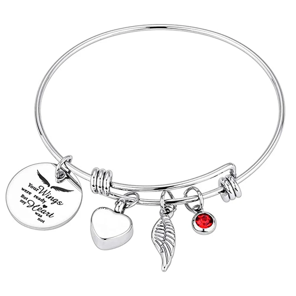 

Charm Cremation Jewelry Memorial Bracelet Heart Angel Wing Charm Strap Crystal Stone Men Women Memorial Gift - Adjustable Size
