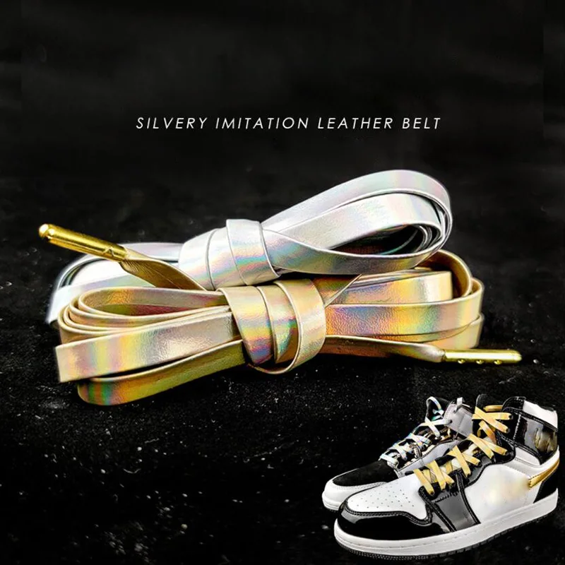 

Creative Microfiber Soft Leather Laser Silver Gold Shoelaces 120cm Women Men Sports Casual Basketball Shoes Laces Boot Strings